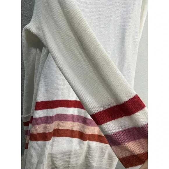 Torrid Red Stripe Open Front Cardigan Womens 2X Cream Knit Sweater Mid Length - Picture 4 of 10
